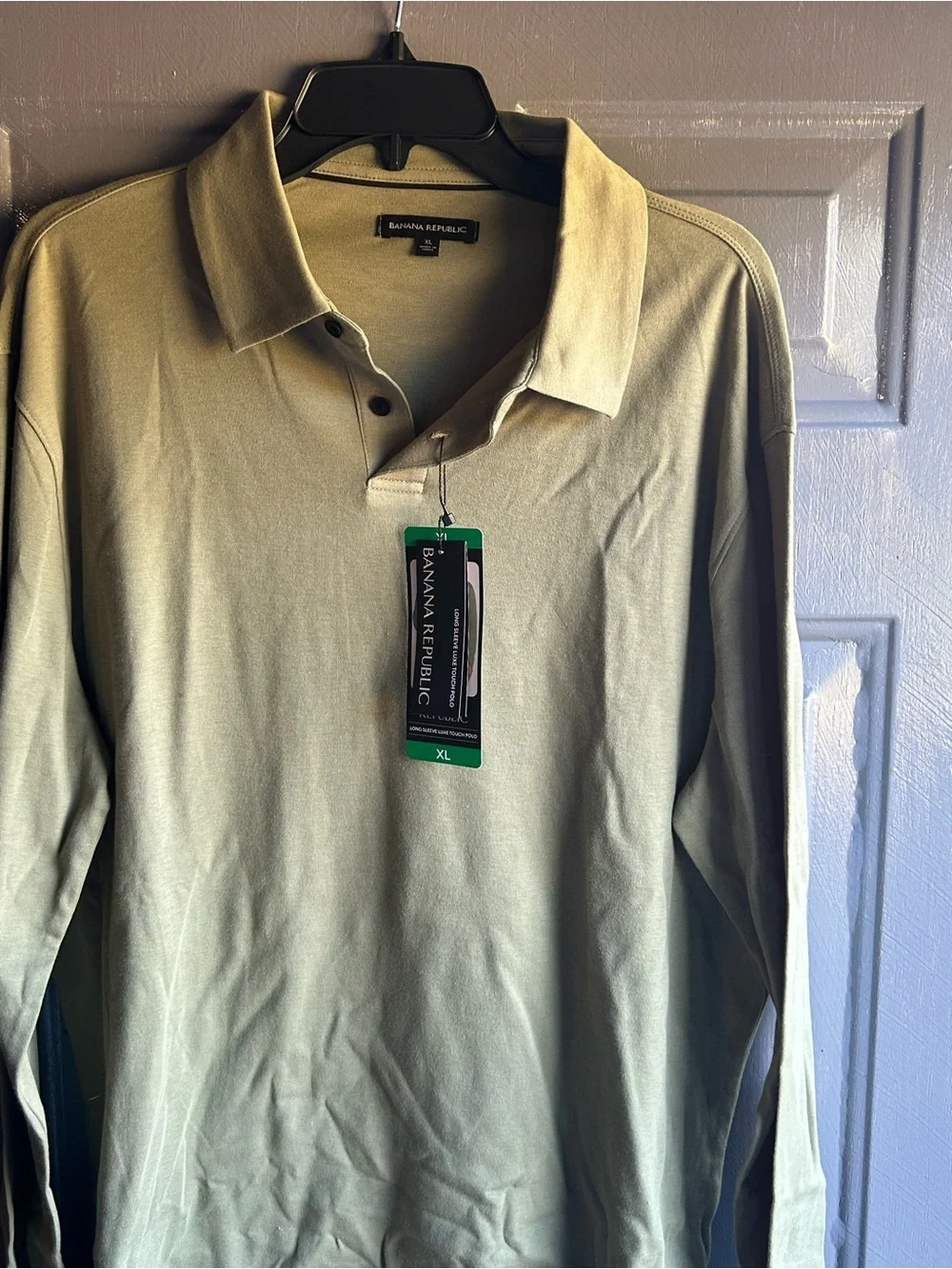 Banana Republic Men's Long Sleeve Luxe Touch Polo Green Size XL. New With Tags.